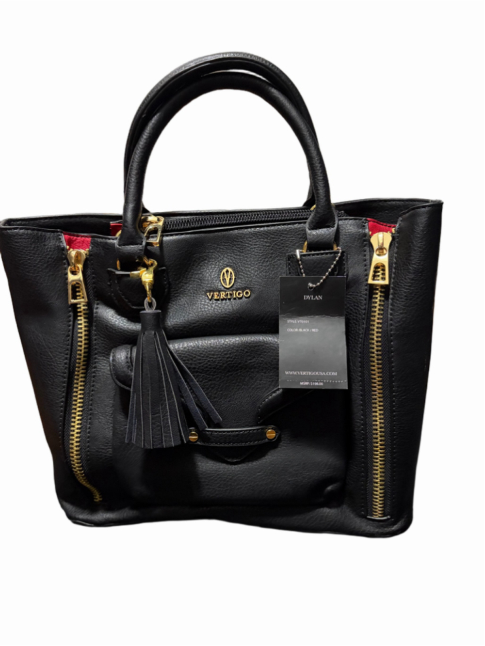 Vertigo Paris “Dylan” Satchel NWT Black/Red Y2K Inspired Tote w/ Tassel